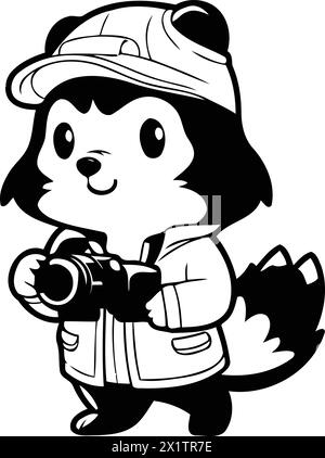 Illustration eines niedlichen Stinktier in einer Kappe mit einer Kamera Stock Vektor