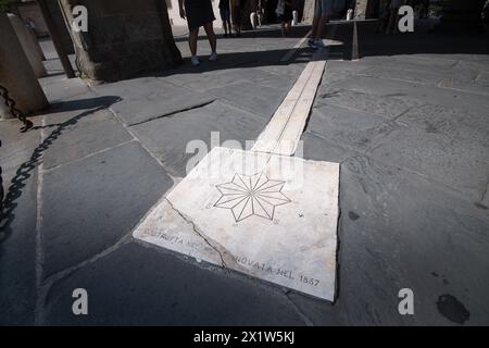 Meridiana Monumentale del Palazzo della Ragione (Sonnenuhr) im gotischen Palazzo della Ragione auf der Piazza Duomo im historischen Zentrum Bergamo Upper Stockfoto