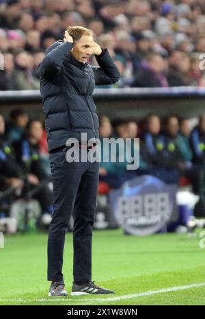 München, Deutschland . April 2024. MÜNCHEN, Deutschland, 17. APRIL 2024; Trainer Thomas TUCHEL von Bayern München während des UEFA Champions League Viertelfinales (2. Leg) Fußballspiels zwischen Bayern München und Arsenal FC im Allianz Arena Stadion in München (Arthur THILL/ATP Images) (THILL Arthur/ATP/SPP) Credit: SPP Sport Press Photo. /Alamy Live News Stockfoto