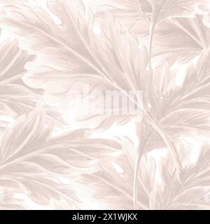 Nahtloses Schwarzweißmuster aus Chrysanthemenblättern im Vintage-Stil. Hand gezeichnet Aquarell Illustration botanischer Hintergrund braune Farbe. Vorlage Stockfoto