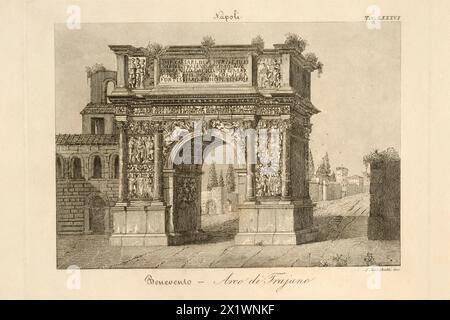 Musketen. Stich des 19. Jahrhunderts. Königreich Neapel. Trajans Arch in Benevento. Benevento. Kampanien. Italien Stockfoto