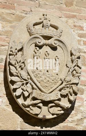 Wappen der Republik San Marino. Pfarrkirche San Donato in Polenta. Bertinoro. Emilia Romagna. Italien Stockfoto