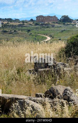 Panoramja auf dem östlichen Hügel von der Akropolis. Archäologisches Gebiet von ​​selinunte. Castelvetrano. Sizilien Stockfoto