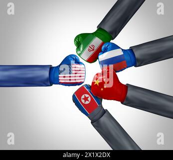 USA gegen Russland China Nordkorea und Iran als strategische wirtschaftliche und politische Partnerschaft und außenpolitische Allianz, um mit American GO zu konkurrieren Stockfoto