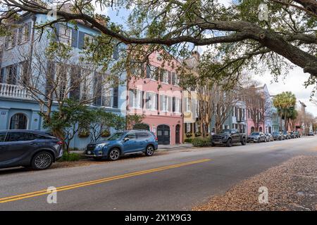 Rainbow Row Street in Charleston South Carolina, USA. Stockfoto