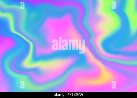 Abstrakter Regenbogen-Hintergrund im Glitch-Stil. Farbenfrohe Textur im Tie-Dye-Stil. Holografische Folienstruktur. Stockfoto