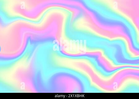 Abstrakter Regenbogen-Hintergrund im Glitch-Stil. Farbenfrohe Textur im Tie-Dye-Stil. Holografische Folienstruktur. Stockfoto