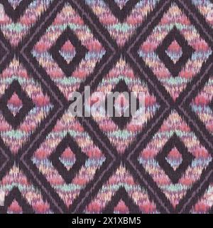 Nahtloses Vintage-Muster im Ikat-Stil. Abstraktes Muster für Wohnkultur im Retro-Stil. Farbenfrohe Ikat-Textur im Retro-Look. Stockfoto