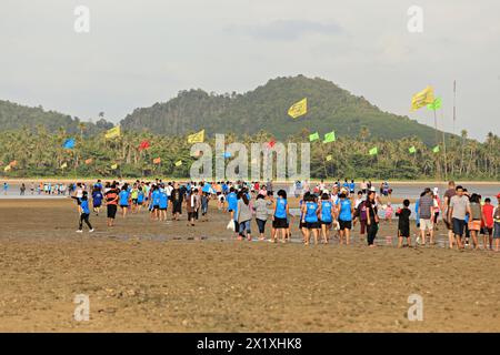 CHUMPHON, THAILAND – 29. JUNI 2014: Nicht identifizierte Teilnehmer beim jährlichen Lauf durch das Meer nach Pithak Island Langsuan, 10. Lang Suan Mini Marathon Stockfoto