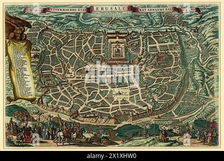 Die heilige und erweiterte Stadt Jerusalem, zuerst bekannt als Salem von Visscher, Claes Jansz im Jahr 1756 Nachdruck ( ursprünglich 1643 ) Stockfoto