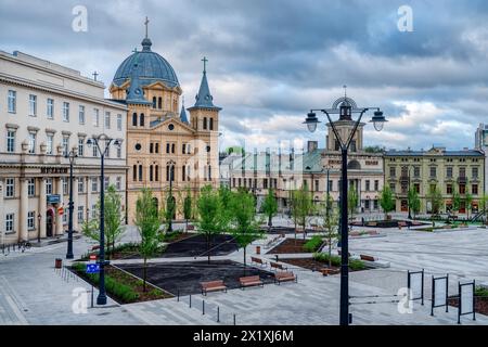 Die Stadt Lodz, Polen - Blick auf den Freiheitsplatz. Stockfoto