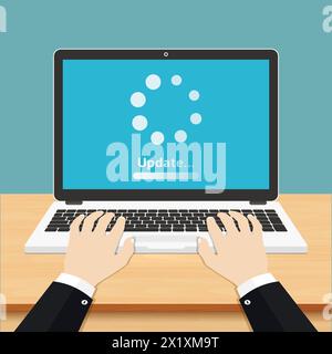 System-Software-Update-Konzept. Ladevorgang auf dem Laptop-Bildschirm. Vektorgrafik. Stock Vektor