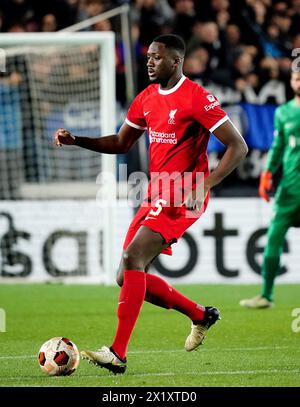 Liverpool Ibrahima Konate während der UEFA Europa League, Viertelfinale im zweiten Legspiel im Gewiss-Stadion in Bergamo, Italien. Bilddatum: Donnerstag, 18. April 2024. Stockfoto