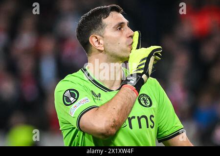 18. April 2024, Villeneuve-D'ascq, Frankreich: Emiliano MARTINEZ von Aston Villa während des Spiels der UEFA Europa Conference League zwischen Lille OSC (LOSC) und Aston Villa im Pierre Mauroy Stadium am 18. April 2024 in Villeneuve-d'Ascq bei Lille, Frankreich. (Kreditbild: © Matthieu Mirville/ZUMA Press Wire) NUR REDAKTIONELLE VERWENDUNG! Nicht für kommerzielle ZWECKE! Stockfoto