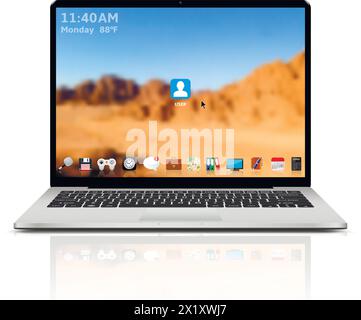 Hochwertige Vektorillustration eines modernen Laptops mit moderner, farbenfroher Benutzeroberfläche auf dem Bildschirm. Stock Vektor
