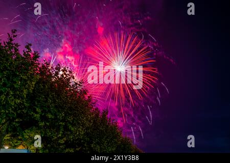 Wunderschönes Feuerwerk beim Seeuchtfest am Bodensee. Konstanz, Baden-Württemberg, Deutschland. Stockfoto