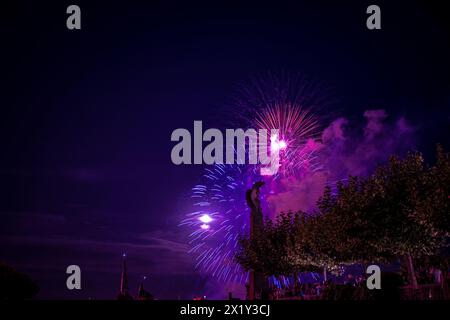 Wunderschönes Feuerwerk beim Seeuchtfest am Bodensee. Konstanz, Baden-Württemberg, Deutschland. Stockfoto