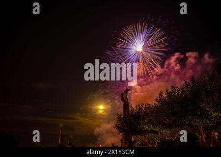 Wunderschönes Feuerwerk beim Seeuchtfest am Bodensee. Konstanz, Baden-Württemberg, Deutschland. Stockfoto