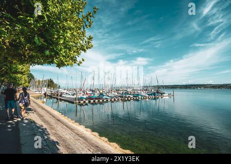 Wunderschönes Feuerwerk beim Seeuchtfest am Bodensee. Konstanz, Baden-Württemberg, Deutschland. Stockfoto