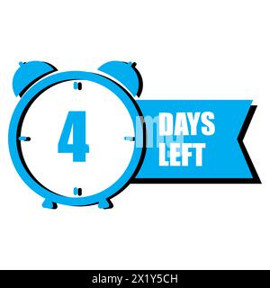 Blauer Wecker. Vier Tage Countdown. Symbol für Zeitmanagement. Symbol für Terminerinnerung. Vektorabbildung. EPS 10. Stock Vektor