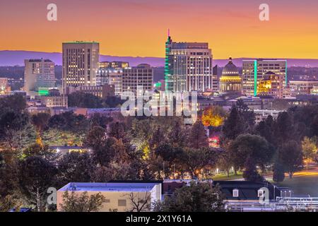 Boise, Idaho, USA, Stadtbild zur goldenen Stunde. Stockfoto