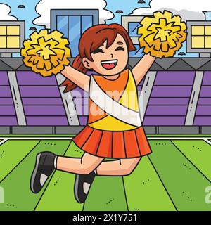 Cheerleading-Mädchen Cheerleaderin Springt Farbig Stock Vektor
