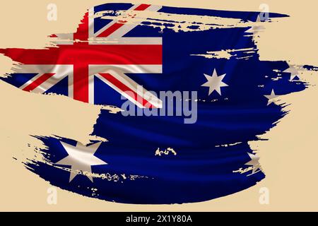 Kreative nationale Grunge-Flagge, Pinselstrich, australische Flagge auf beigefarbenem isoliertem Hintergrund, Konzept von Politik, globales Geschäft, internationale Kooperationen Stockfoto