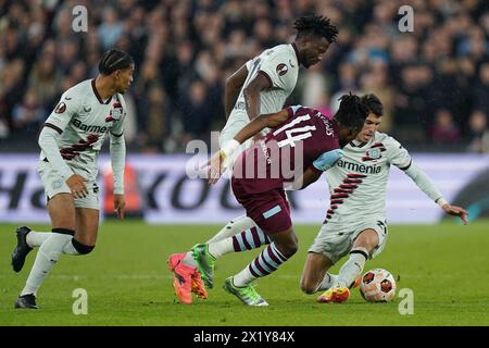 London, Großbritannien. April 2024. Während des West Ham United FC gegen Bayer 04 Leverkusen UEFA Europa League Quater-Finals 2nd Leg Match im London Stadium, London, England, Vereinigtes Königreich am 18. April 2024 Credit: Every Second Media/Alamy Live News Stockfoto