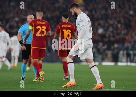 Rom, Italien. April 2024. Rom, Italien 18.04.2024: Während der UEFA Europa League 2023-2024, Viertelfinale, Fußballspiel zwischen AS Roma und AC Milan im Olympiastadion in Rom. Quelle: Unabhängige Fotoagentur/Alamy Live News Stockfoto