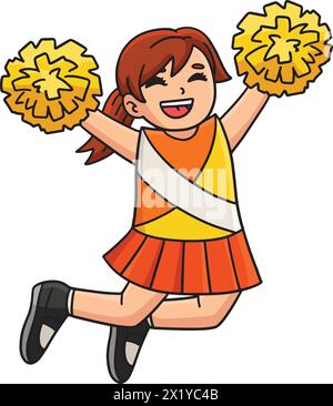 Cheerleaderin, Die Pompons Springt, Cartoon Clipart Stock Vektor