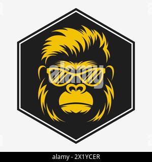 Gorilla in der Sonnenbrille. Abstraktes Logo, Maskottchendesign. Vektorabbildung Stock Vektor