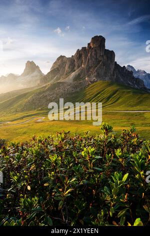 Passo Giau bei Sonnenuntergang, Dolomiten, Südtirol, Italien Stockfoto