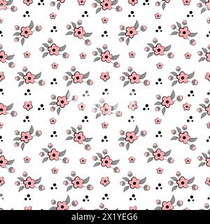 Nahtloses Muster mit rosa Blumen auf weißem Hintergrund Stock Vektor