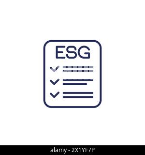 ESG-Symbol mit Checkliste, Linienvektor Stock Vektor