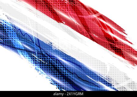 Niederlande Flagge im Pinselstil mit Rasterfarben und Lichteffekten. Die Flagge der Niederlande im Grunge Brush Style Stock Vektor