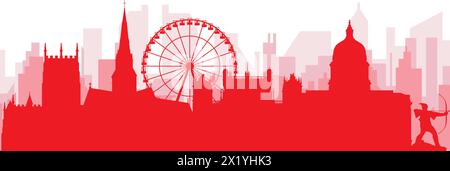 Rotes Poster mit Panoramablick auf die Skyline von NOTTINGHAM, GROSSBRITANNIEN Stock Vektor