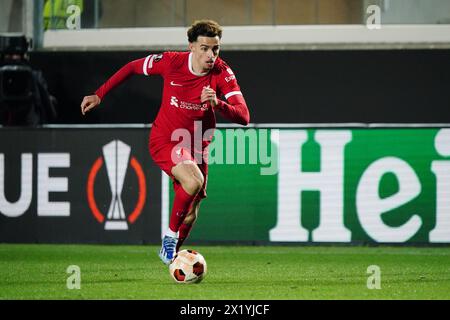 Bergamo, Italie. April 2024. Curtis Jones (Liverpool FC) während der UEFA Europa League, Viertelfinale, 2. Leg-Fußballspiel zwischen Atalanta BC und Liverpool FC am 18. April 2024 im Gewiss Stadium in Bergamo, Italien - Foto Morgese-Rossini/DPPI Credit: DPPI Media/Alamy Live News Stockfoto