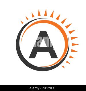 Sonnenlogo auf Buchstabe Ein Konzept mit Sonnensymbol. Symbol Des Sonnensystems Stock Vektor