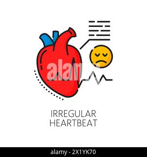 Hämatologie, Anämie Krankheit unregelmäßiger Herzschlag Symptom Farblinie Symbol. Gesundheitsdiagnose, Anämiesymptom oder Hämatologie Medizin Test Umriss Vektor-Symbol mit menschlichem Herz, Herzschlag Kardiogramm Stock Vektor