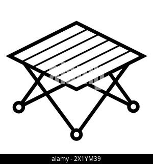 Symbol für Klapptisch für Touristen. Camping-Ausrüstung für unterwegs, um im Freien zu überleben. Stock Vektor