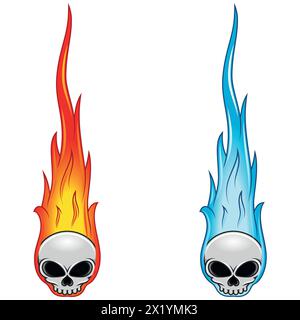Schädel-Vektor-Design im Cartoon-Stil in Feuer verschlungen Stock Vektor