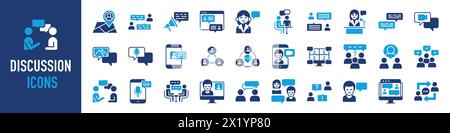 Diskussionssymbole festgelegt. Kommunikation, Sprechblase, Konversation, Chatten, Meeting, Chat, Social Icon Vektor Illustration Stock Vektor