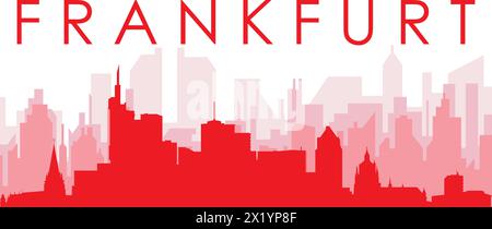 Rotes Poster mit Panoramablick über die Skyline von FRANKFURT, DEUTSCHLAND Stock Vektor