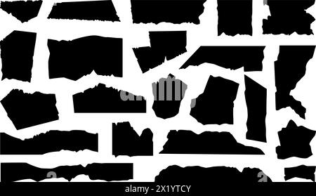 Flache zerrissene Papierbögen. Collage-Ripped-Elemente, Grunge-Design für Scrapbooking. Notizbuch Riss Kanten Blatt, Streifen dekorativ neoterischen Vektor Set Stock Vektor