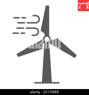 Windkraft Glyphe Symbol, Ökologie und alternative Energie, Windkraftvektor Symbol, Vektorgrafiken, bearbeitbarer Strich, EPS 10. Stock Vektor