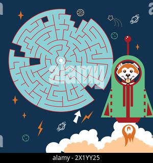 Labyrinth-Spiel Labyrinth kosmische Vektor-Illustration. Buntes Puzzle für Kinder Stock Vektor
