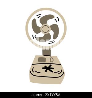 Handgezogener einfacher tragbarer Lüfter – Elektrogerät. Vektorillustration des Fächers in Pastellfarben. Stock Vektor