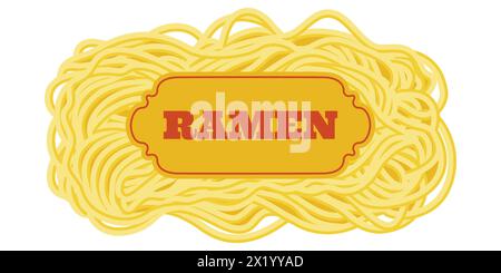 Asiatisches Nudelramen-Etikett. Abstraktes Muster italienischer Spaghetti-Pasta, Makkaroni. Asiatisches Essen. Vektorabbildung. Stock Vektor