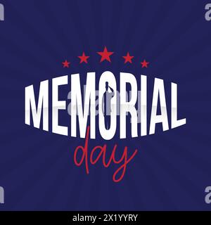 Typografie am Memorial Day mit einer militärischen Silhouette. Das Logo auf blauem Hintergrund wird geehrt. Gedenkfeiertag für den amerikanischen Unabhängigkeitstag. Stock Vektor