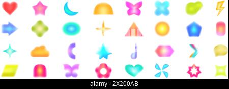 Y2K Aura Icons setzen Cartoon Vektor. Abstrakte Unschärfe. Gänseblümchenformen Stock Vektor